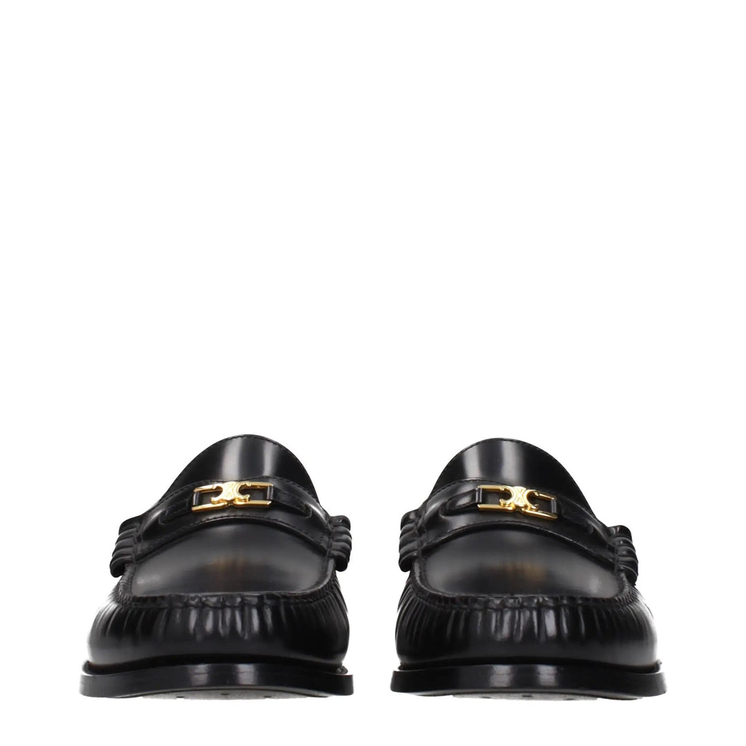 Celine Sample Sale | Celine Black Leather Slip-On Loafers - | Designer outlet