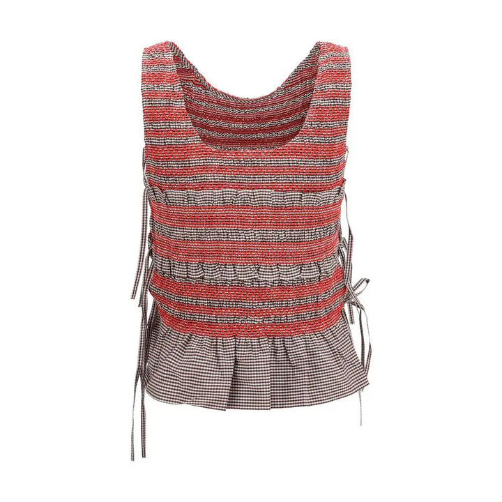 Ganni Brown Cotton Sleeveles T-Shirt