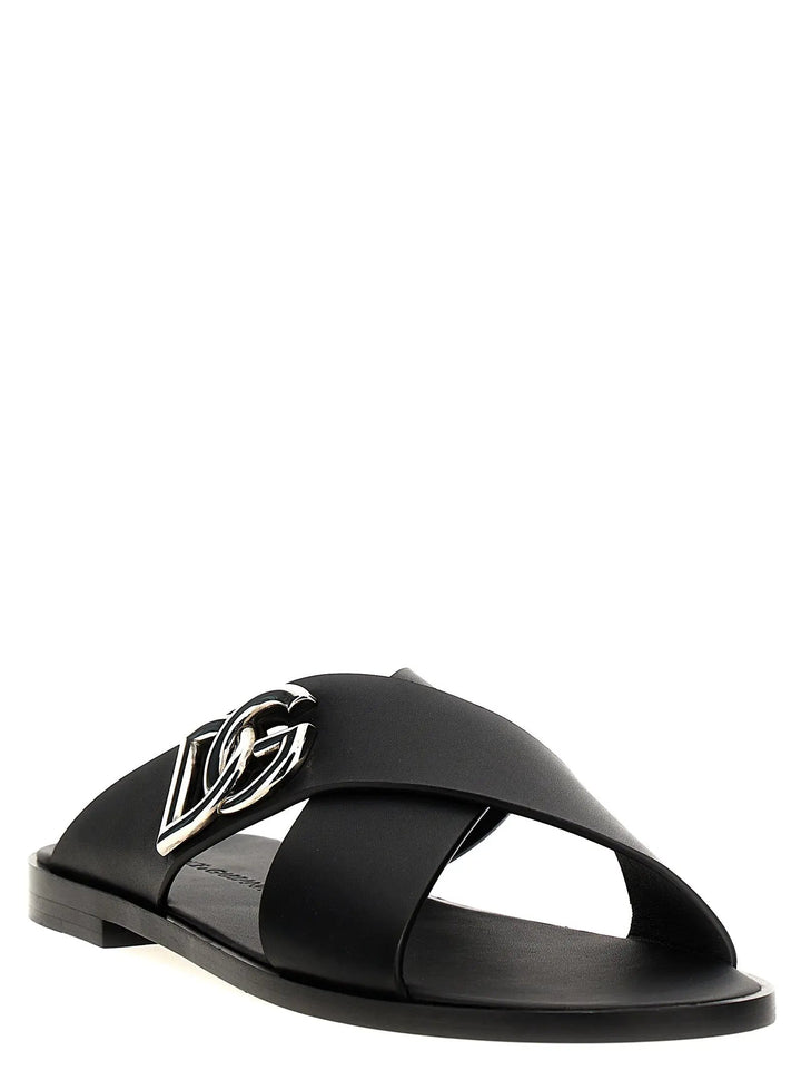 Dolce &amp; Gabbana Black Calfskin Slides