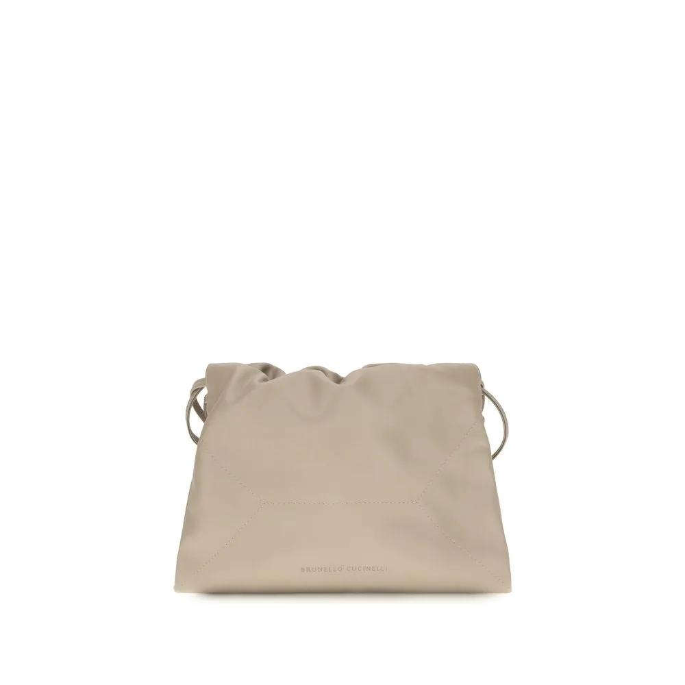 Brunello Cucinelli Beige Calf Leather Bos Taurus Shoulder Bag