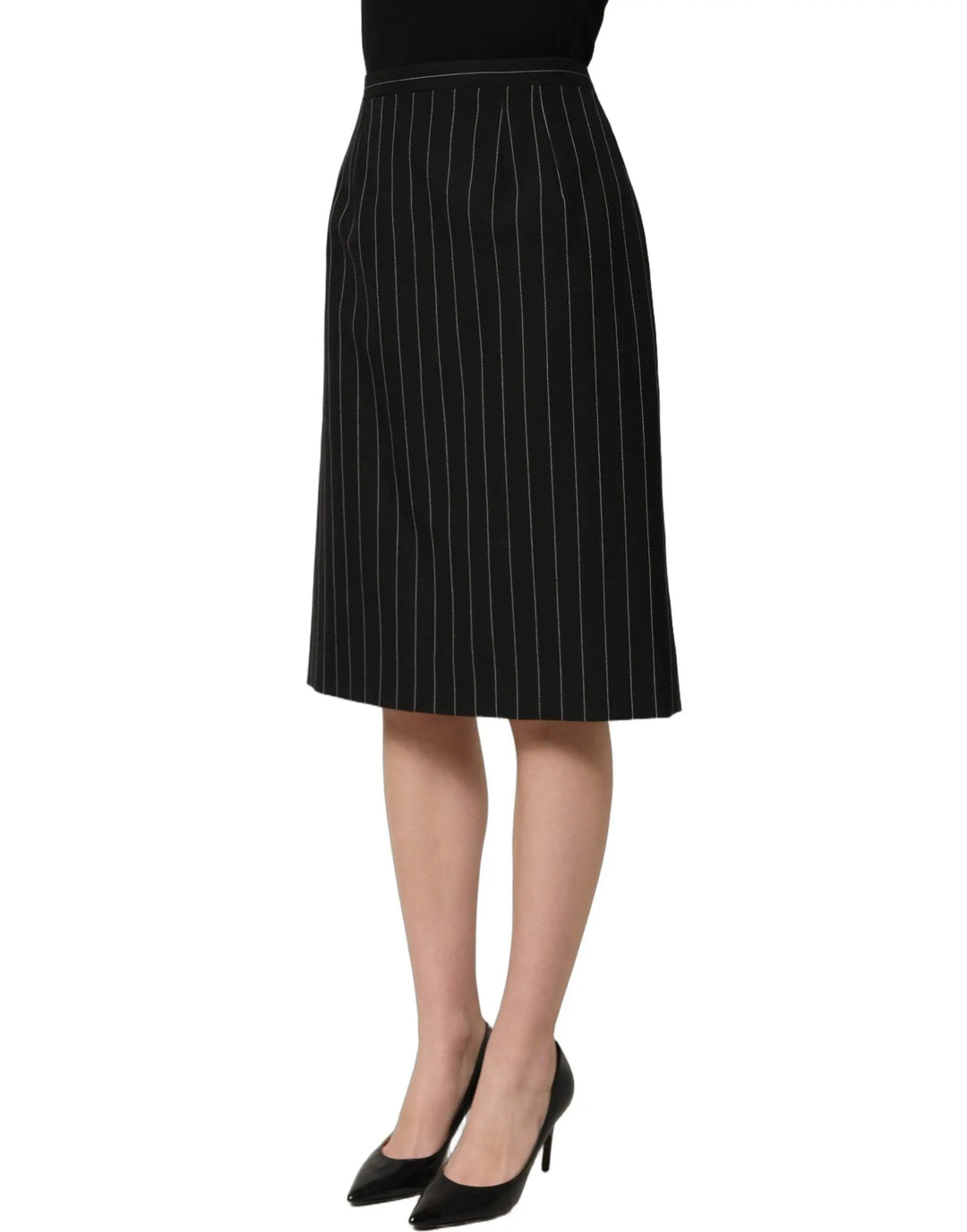 Dolce &amp; Gabbana Black Pinstriped HighWaist Pencil Cut Skirt