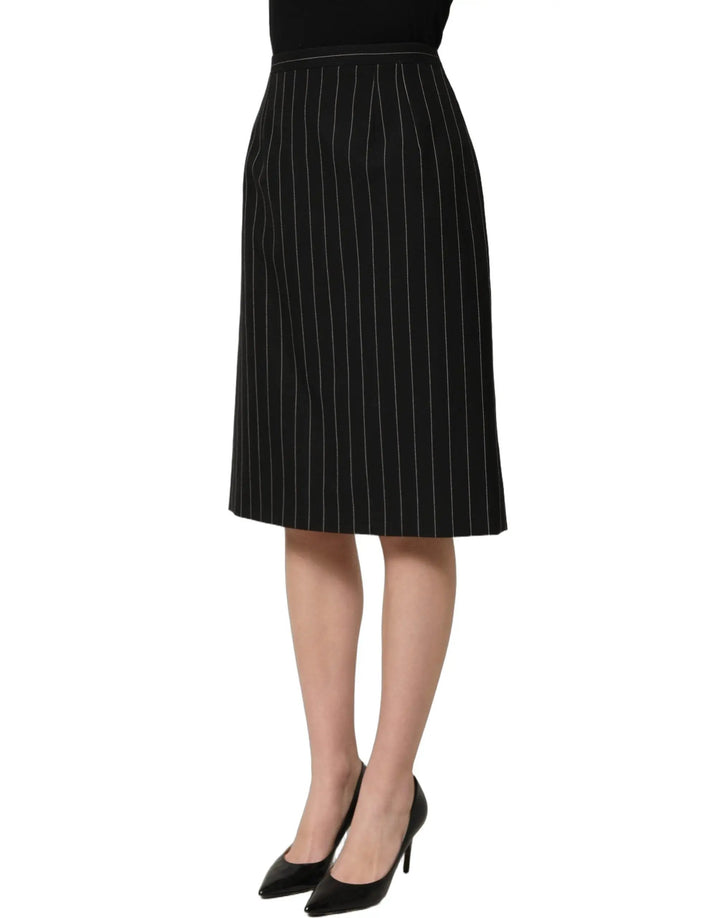Dolce &amp; Gabbana Black Pinstriped HighWaist Pencil Cut Skirt
