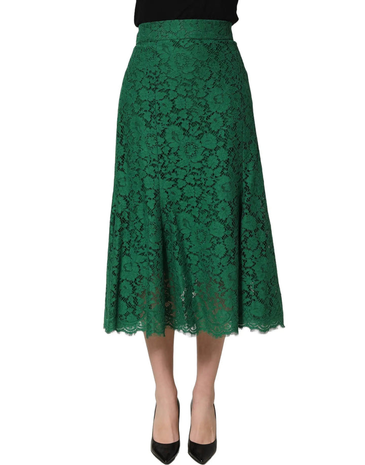 Dolce &amp; Gabbana Green Lace High Waist Mermaid Midi Skirt