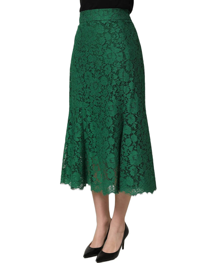 Dolce &amp; Gabbana Green Lace High Waist Mermaid Midi Skirt