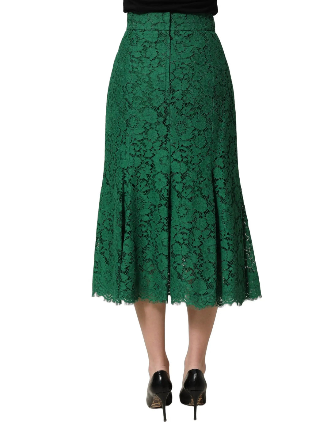 Dolce &amp; Gabbana Green Lace High Waist Mermaid Midi Skirt