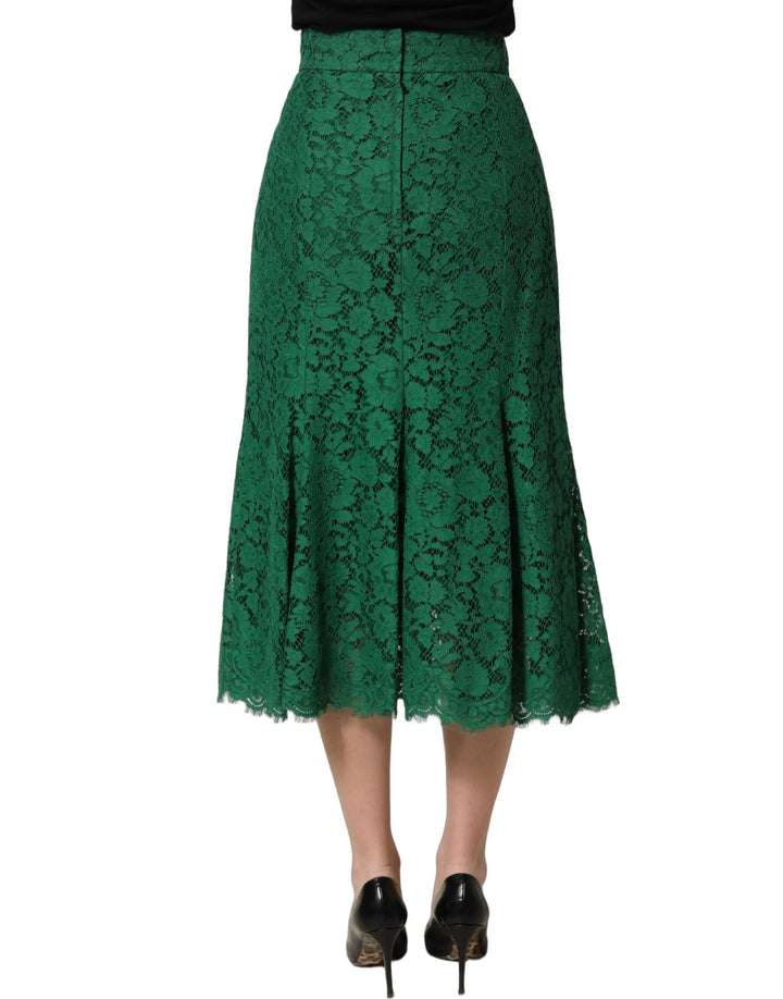 Dolce &amp; Gabbana Green Lace High Waist Mermaid Midi Skirt