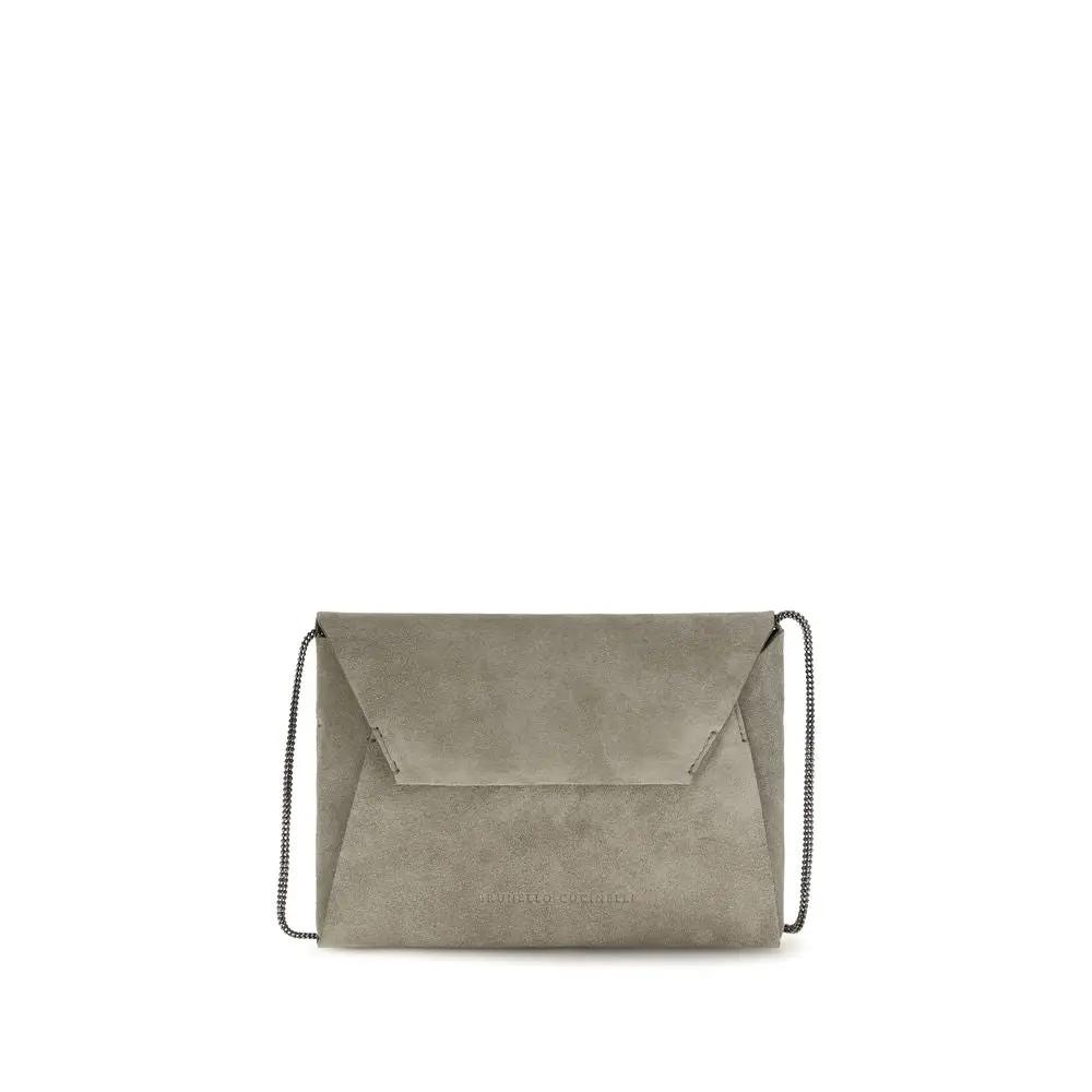 Brunello Cucinelli Gray Calf Leather Bos Taurus Shoulder Bag