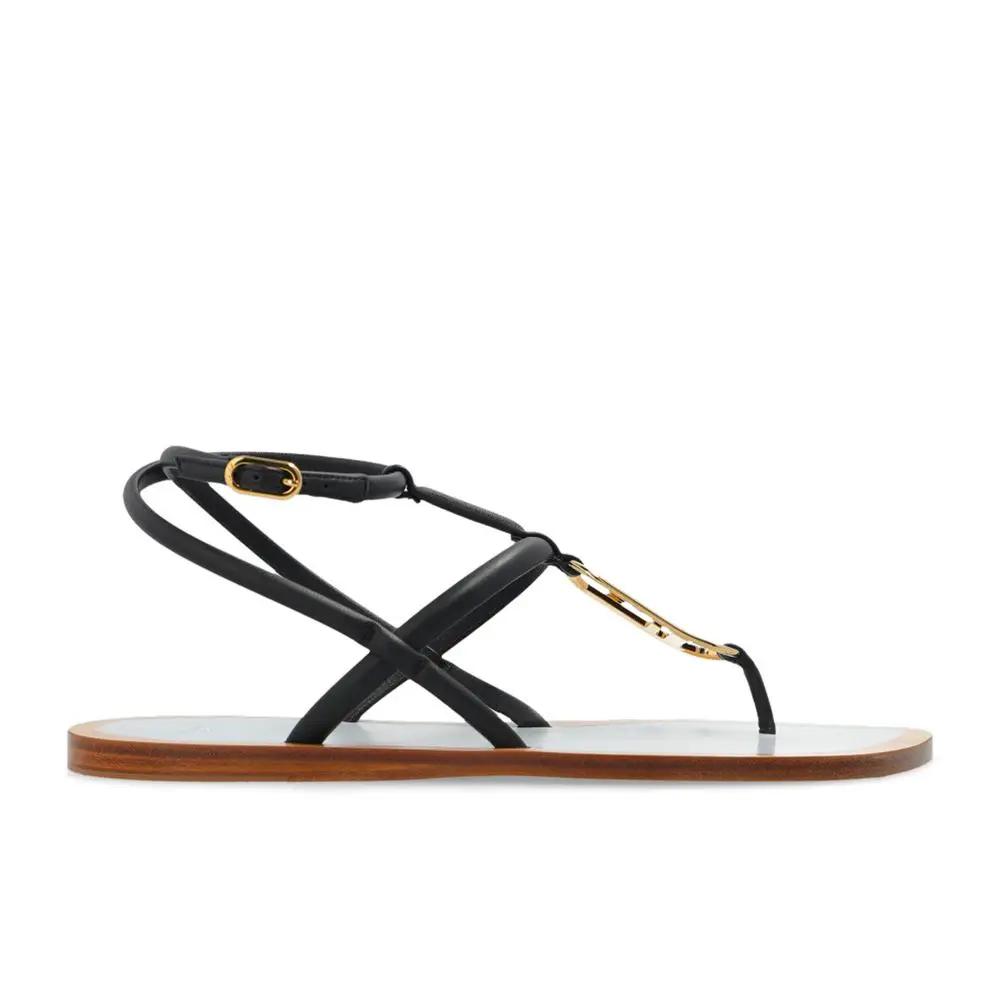 Fendi Sample Sale | Fendi Black Leather Flat Sandals - | Designer outlet