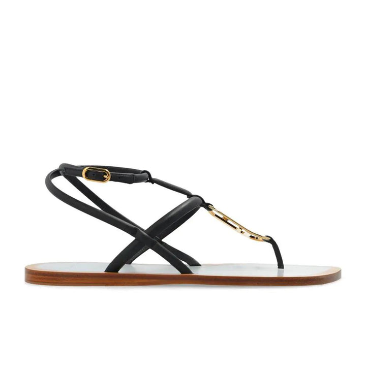 Fendi Sample Sale | Fendi Black Leather Flat Sandals - | Designer outlet