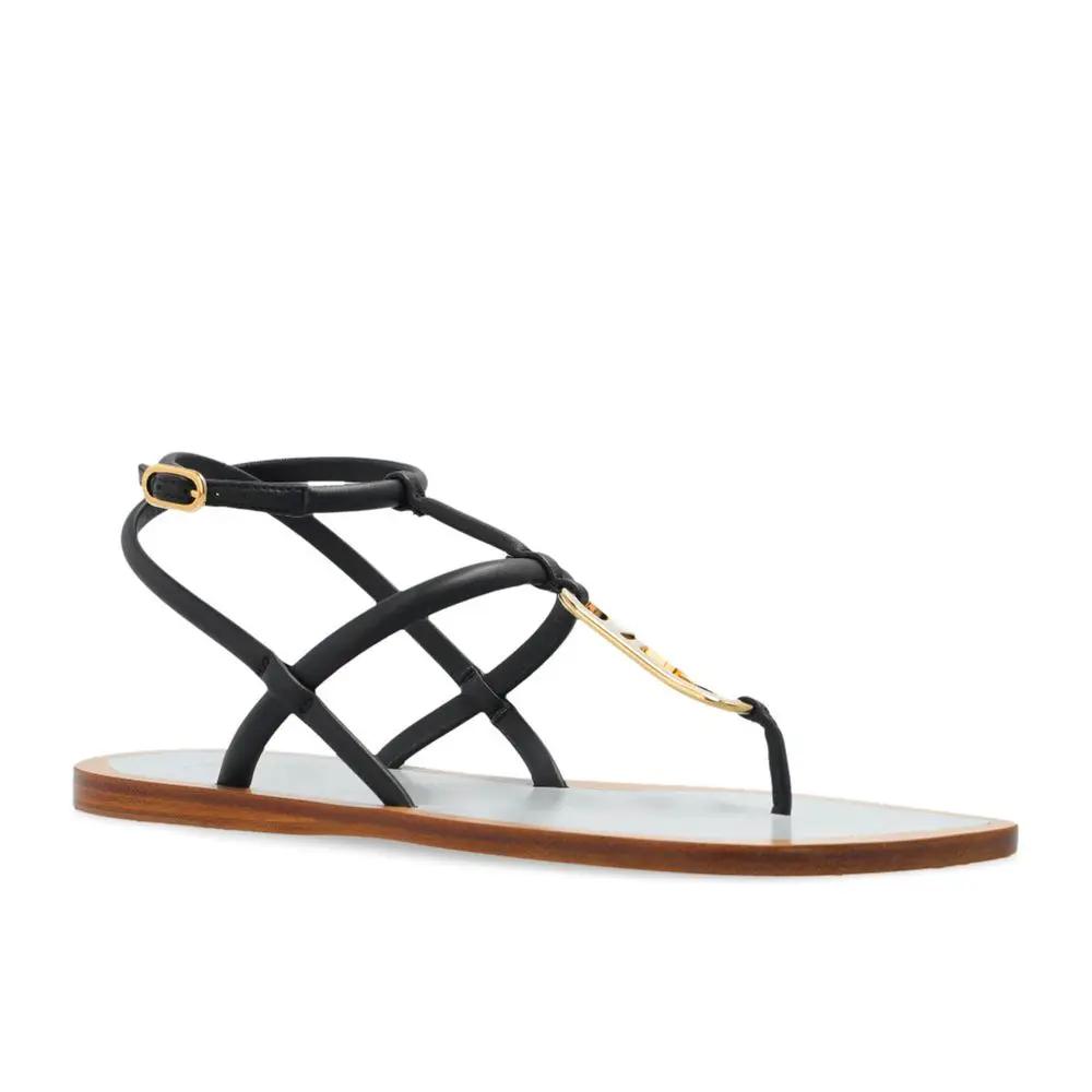 Fendi Sample Sale | Fendi Black Leather Flat Sandals - | Designer outlet