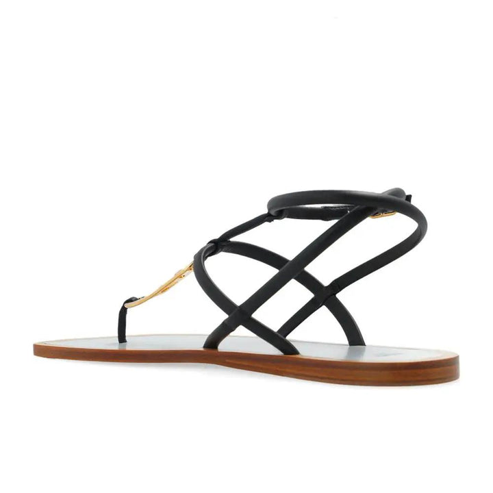 Fendi Sample Sale | Fendi Black Leather Flat Sandals - | Designer outlet