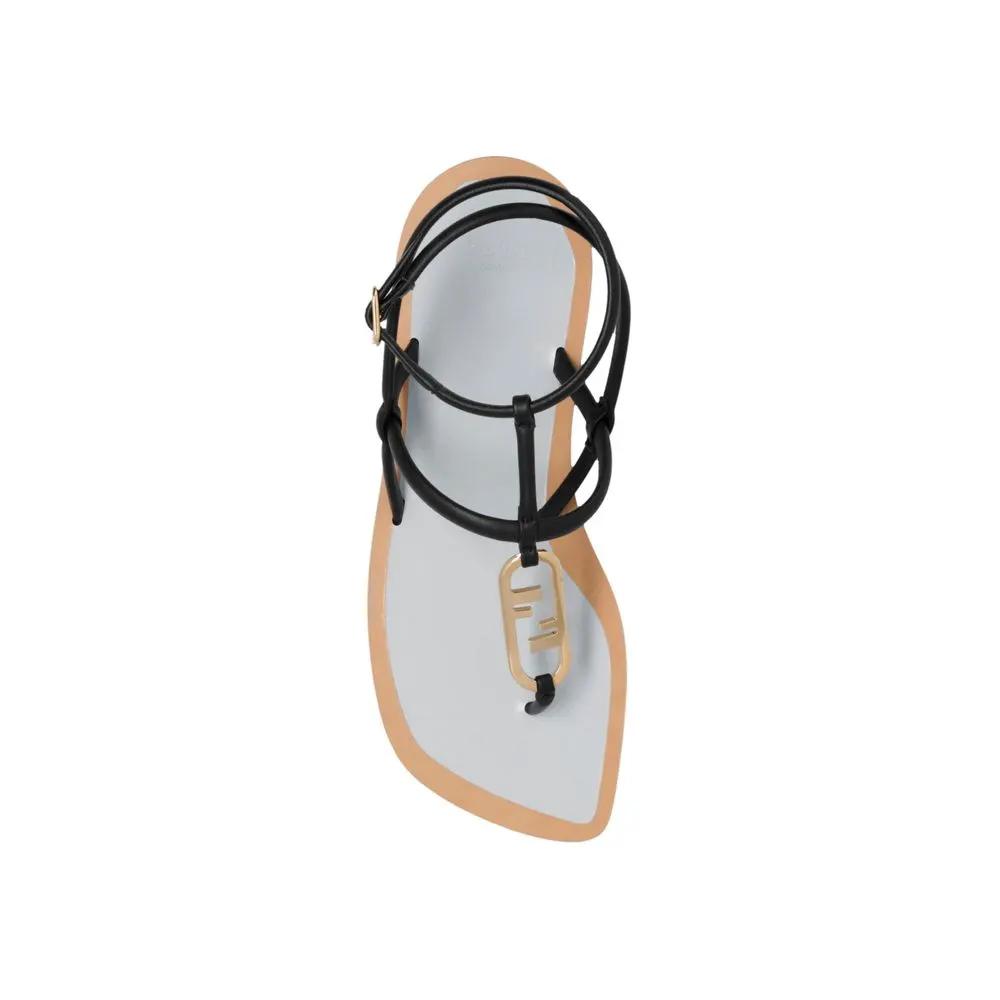 Fendi Sample Sale | Fendi Black Leather Flat Sandals - | Designer outlet