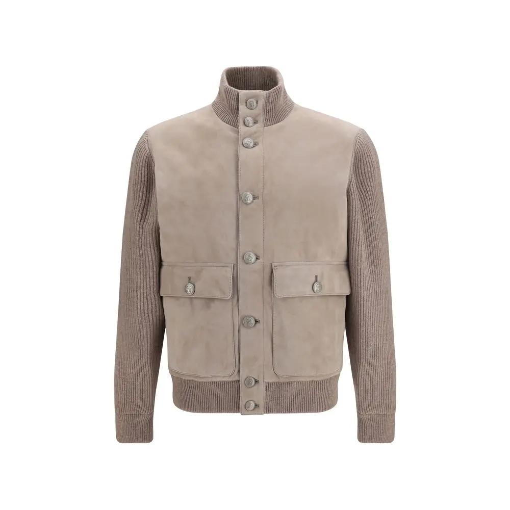 Brunello Cucinelli Sample Sale | Brunello Cucinelli Beige Calf Leather Bos Taurus Leather Jacket - | Designer outlet