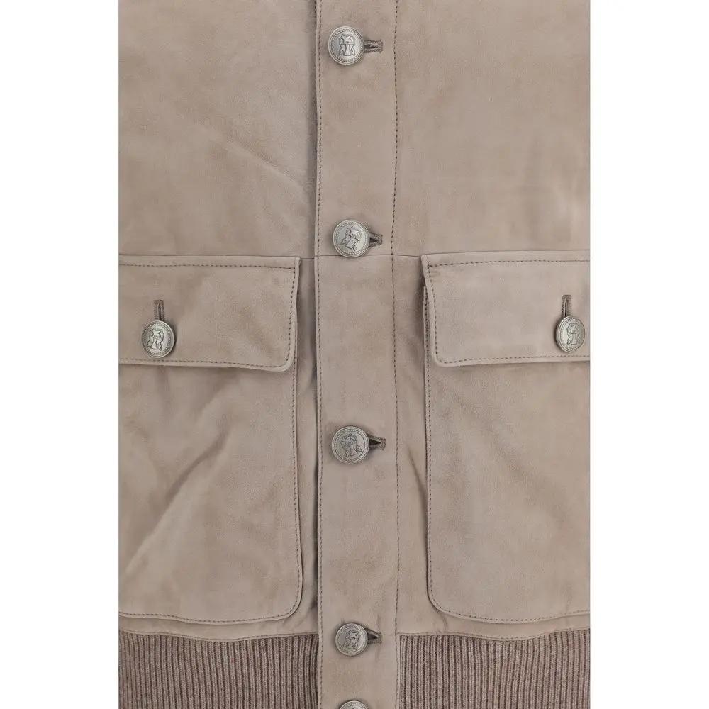 Brunello Cucinelli Sample Sale | Brunello Cucinelli Beige Calf Leather Bos Taurus Leather Jacket - | Designer outlet
