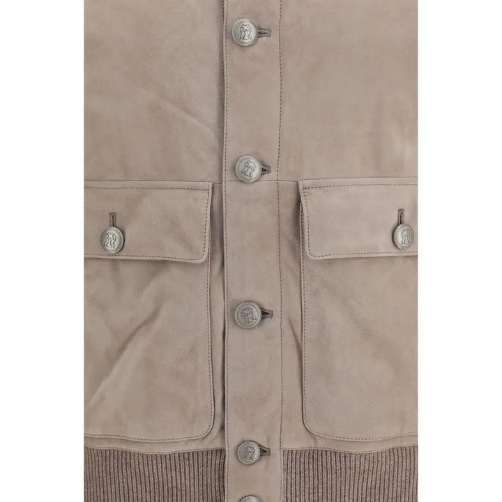 Brunello Cucinelli Sample Sale | Brunello Cucinelli Beige Calf Leather Bos Taurus Leather Jacket - | Designer outlet