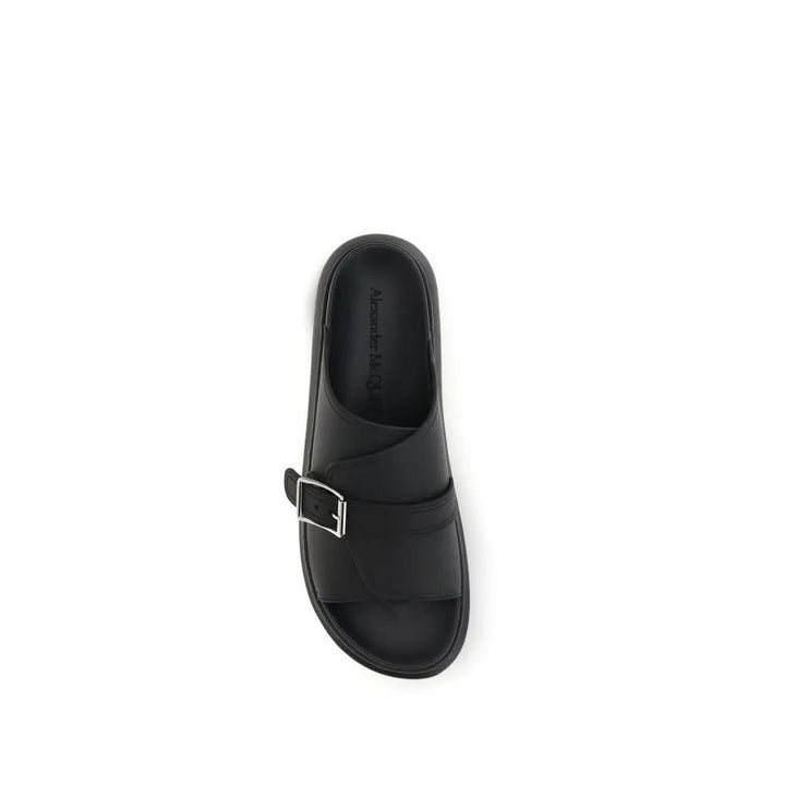 Alexander McQueen Black Calf Leather Bos Taurus Platform Sandals