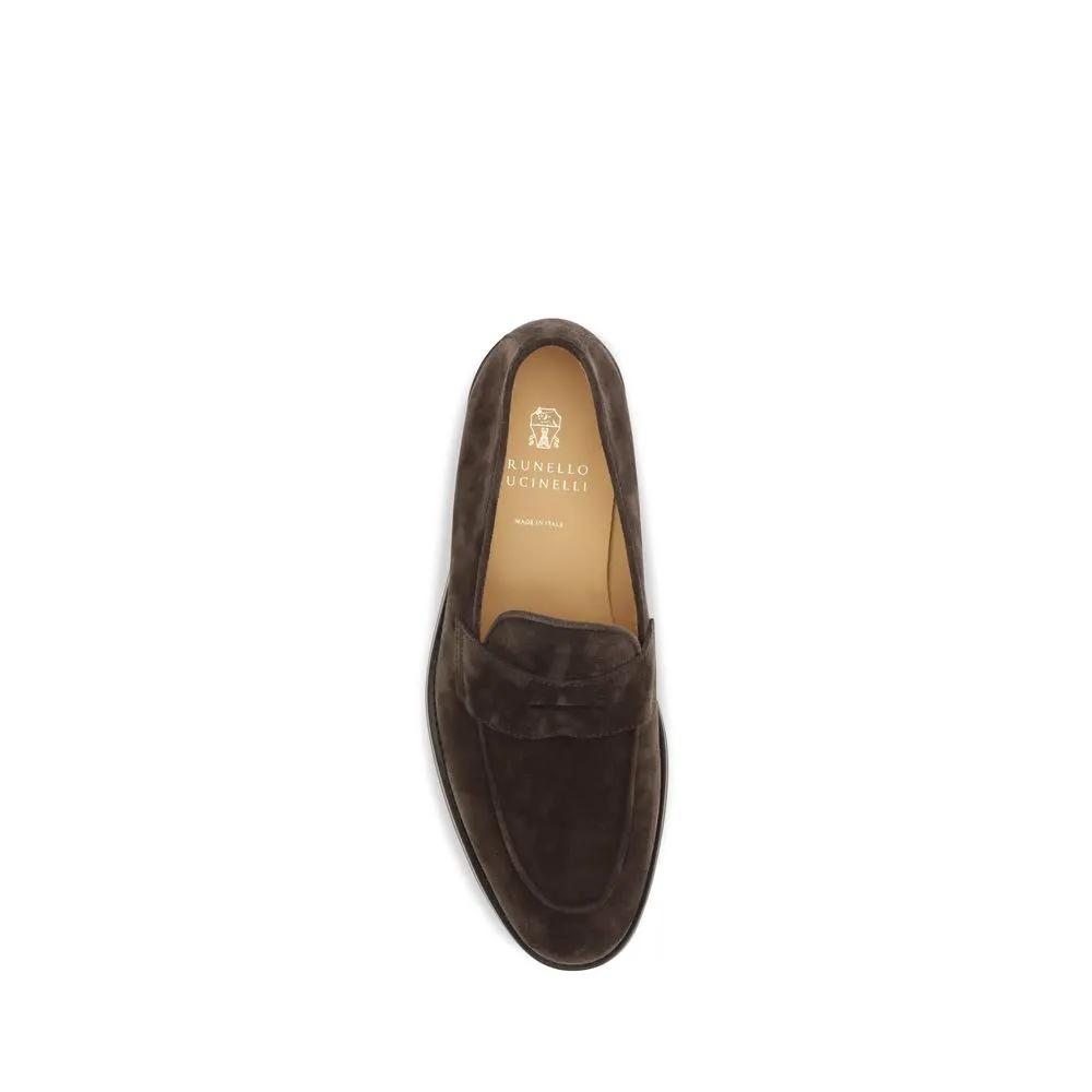 Brunello Cucinelli Brown Calf Leather Bos Taurus Slip-On Loafers