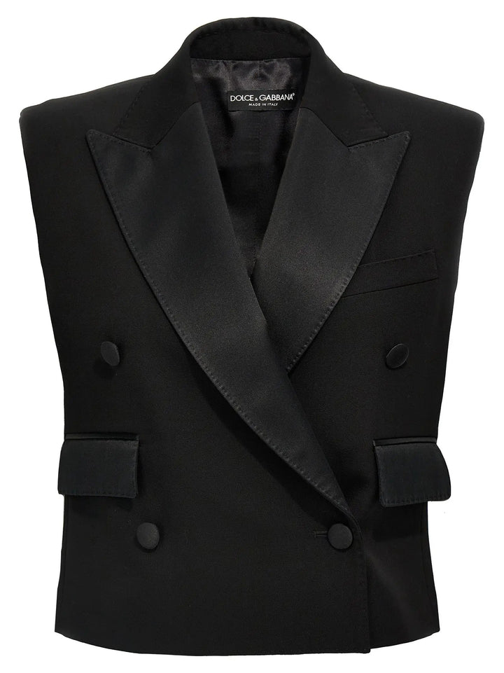 Dolce &amp; Gabbana Black Silk Sleeveless Jacket