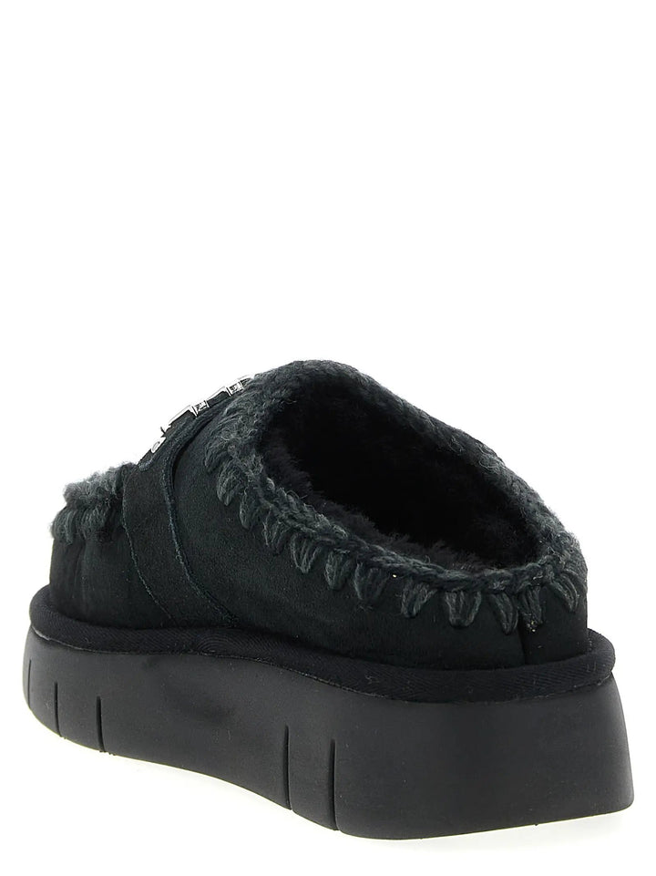 Mou Black Lamb Leather Clogs