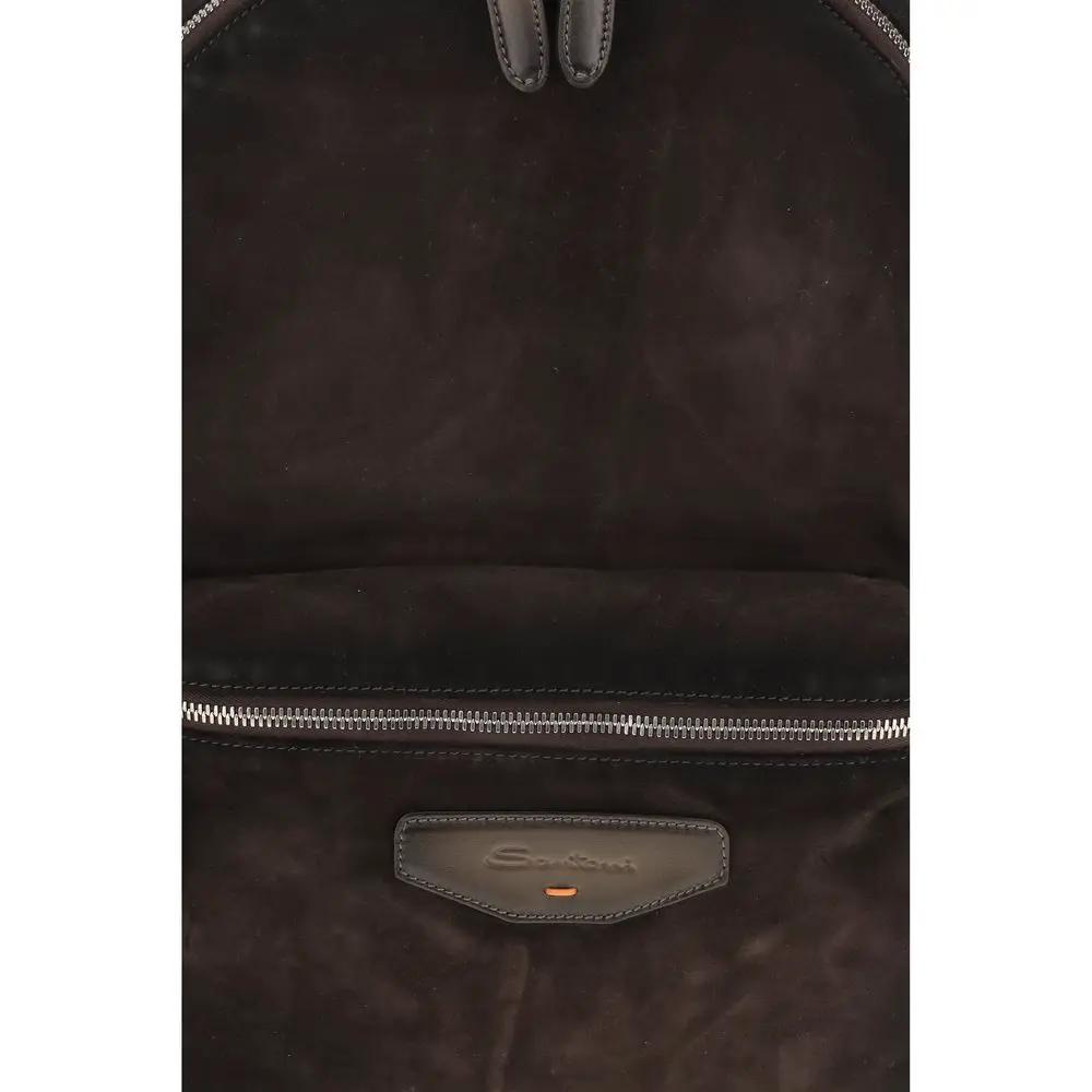 Santoni Brown Calf Leather Bos Taurus Backpack