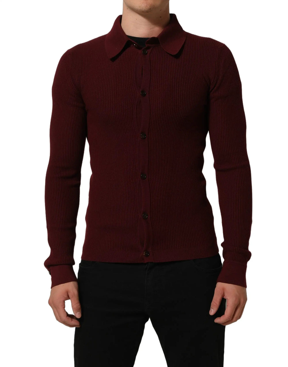 Dolce & Gabbana Sample Sale | Dolce & Gabbana Burgundy Wool Button Down Cardigan Sweater - | Designer outlet