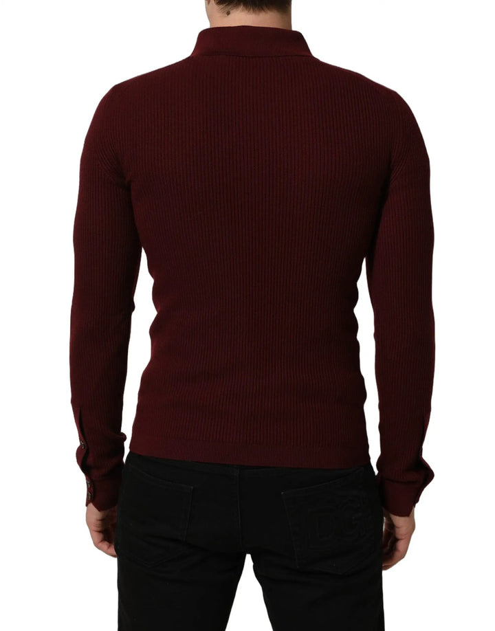 Dolce &amp; Gabbana Burgundy Wool Button Down Cardigan Sweater