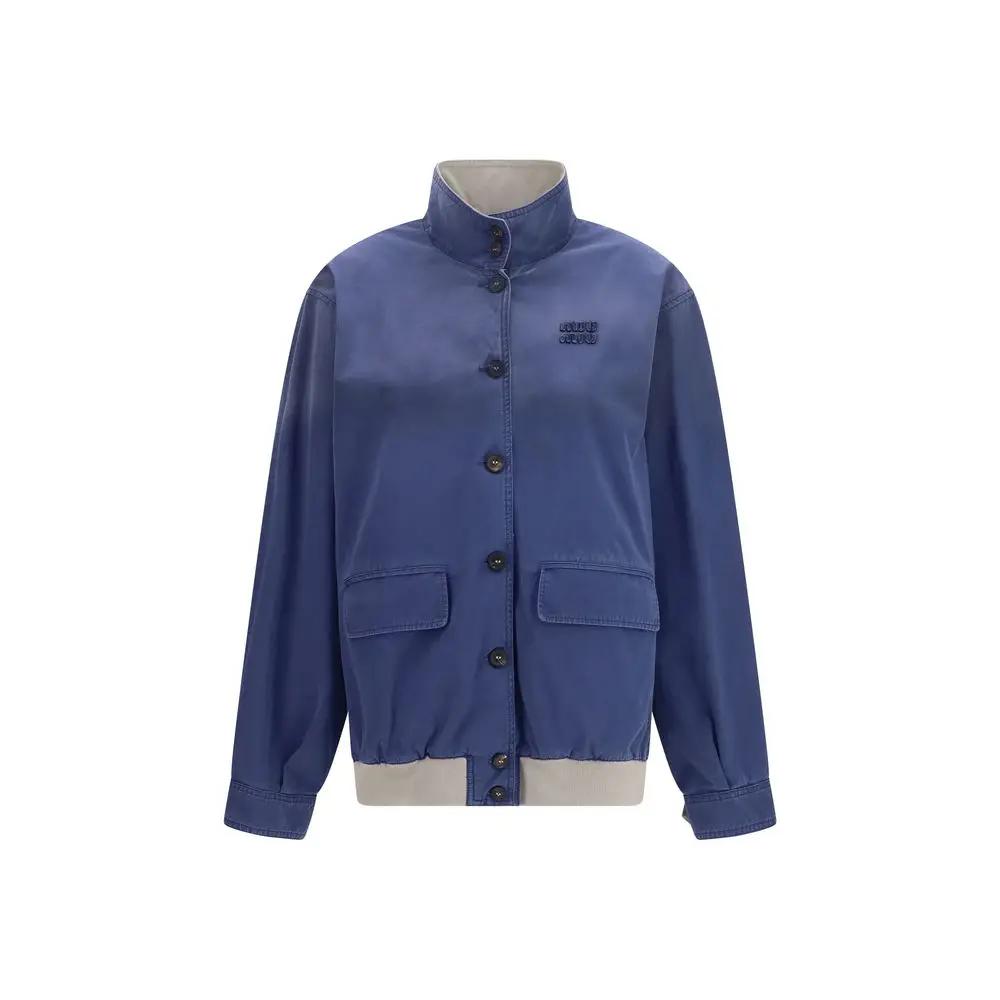 Miu Miu Sample Sale | Miu Miu Blue Cotton Bomber - | Designer outlet