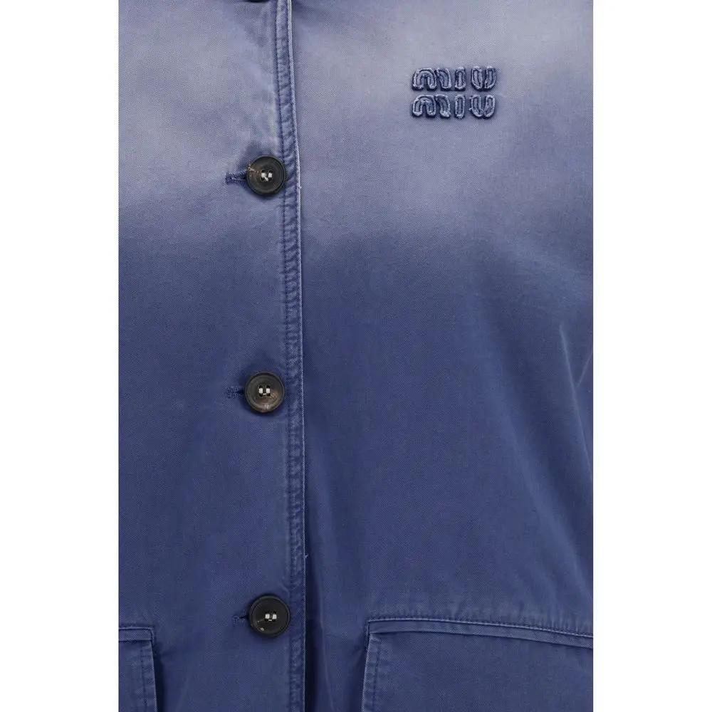 Miu Miu Sample Sale | Miu Miu Blue Cotton Bomber - | Designer outlet