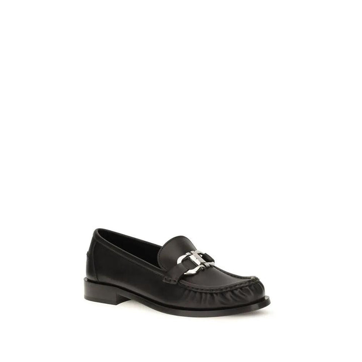 Ferragamo Black Calf Leather Bos Taurus Slip-On Loafers