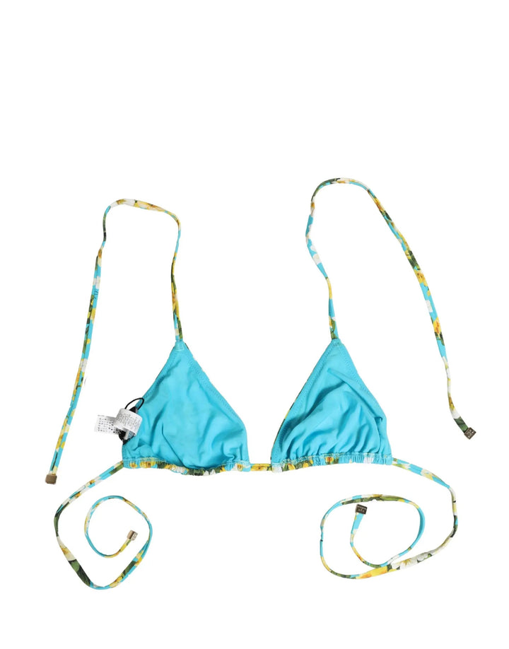 Dolce &amp; Gabbana Sample Sale | Dolce &amp; Gabbana Blue Floral Print Nylon Halter Bikini Top Swimwear - | Designer outlet