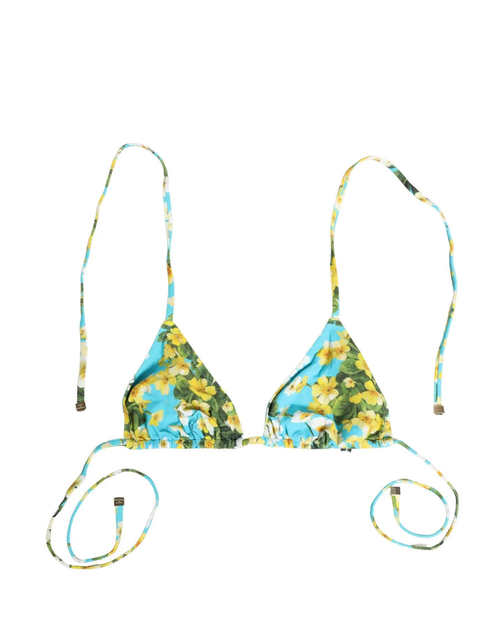 Dolce &amp; Gabbana Sample Sale | Dolce &amp; Gabbana Blue Floral Print Nylon Halter Bikini Top Swimwear - | Designer outlet