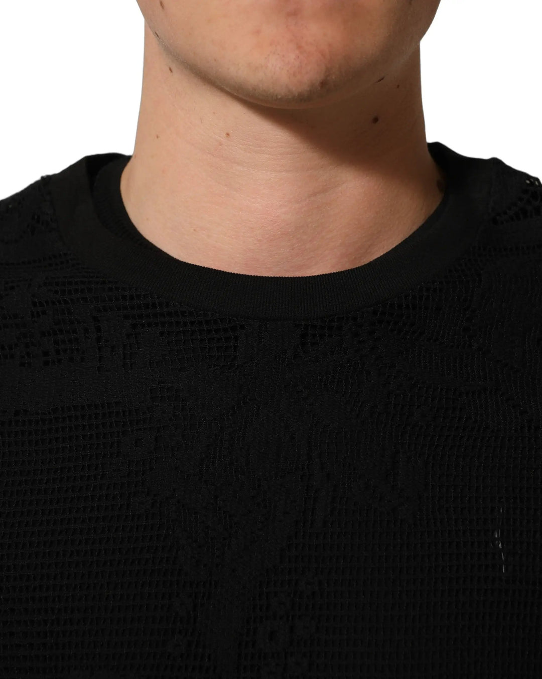 Dolce &amp; Gabbana Black Cotton Floral Lace Crew Neck T-shirt
