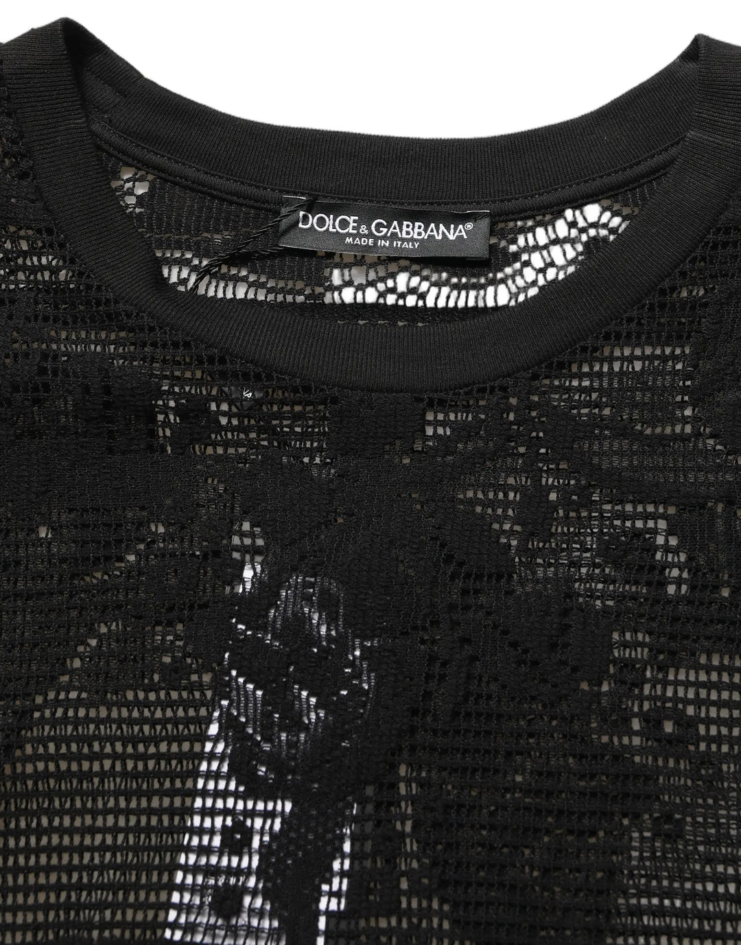 Dolce &amp; Gabbana Black Cotton Floral Lace Crew Neck T-shirt