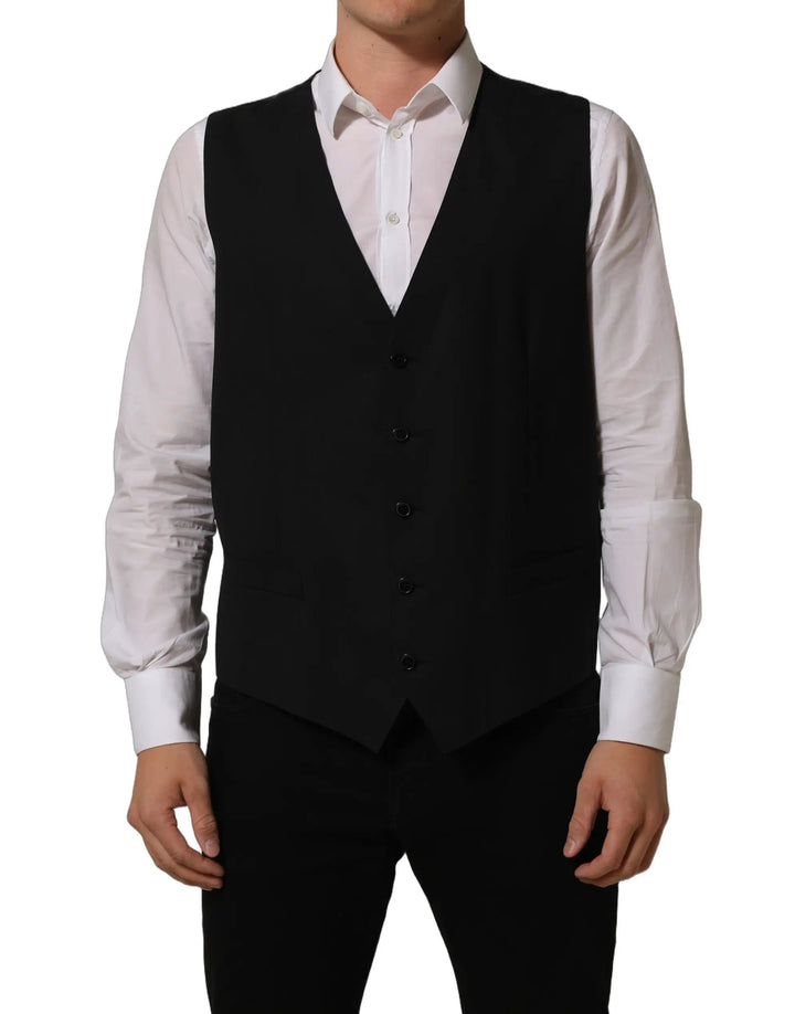 Dolce &amp; Gabbana Sample Sale | Dolce &amp; Gabbana Black Wool Stretch Waistcoat Formal Vest - | Designer outlet
