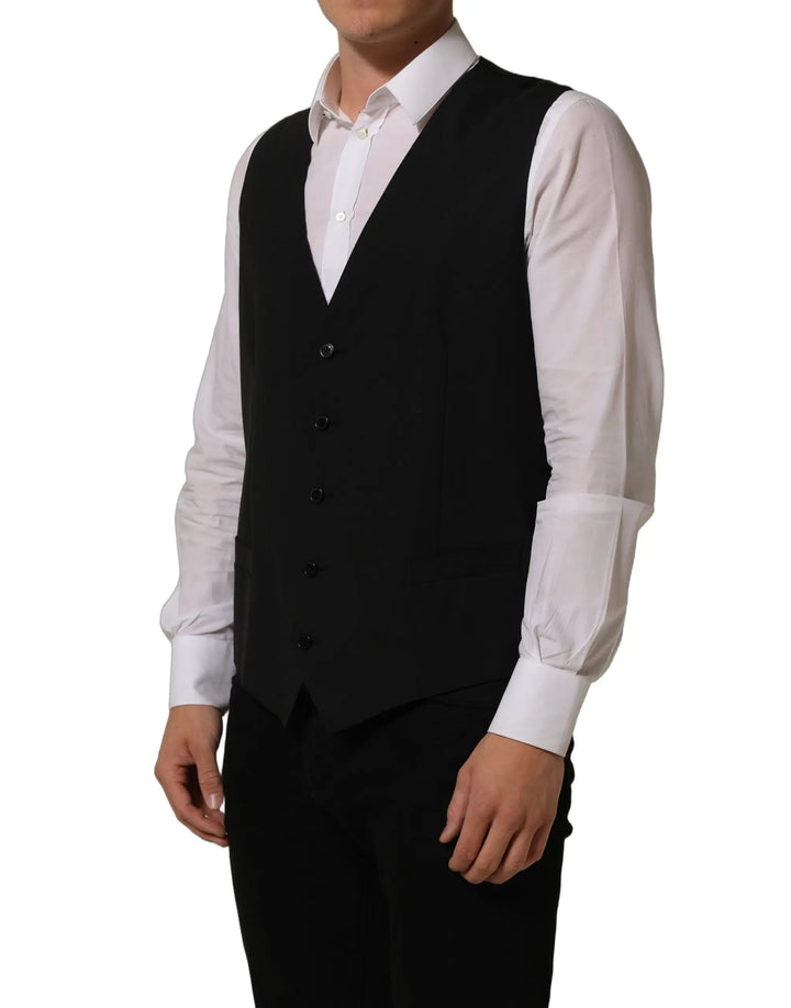 Dolce &amp; Gabbana Sample Sale | Dolce &amp; Gabbana Black Wool Stretch Waistcoat Formal Vest - | Designer outlet