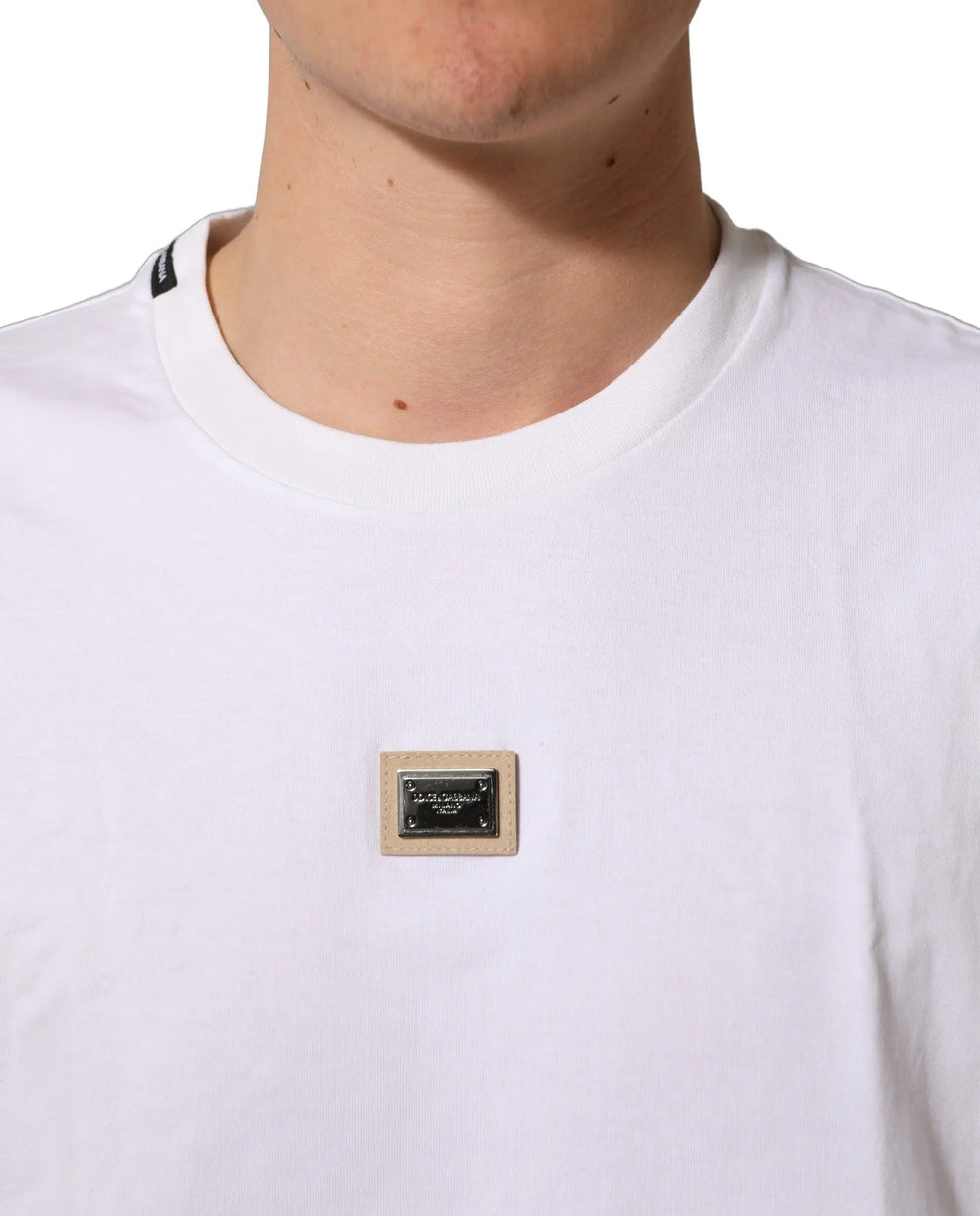 Dolce & Gabbana Sample Sale | Dolce & Gabbana White Cotton Logo Plaque Crew Neck T-shirt - | Designer outlet
