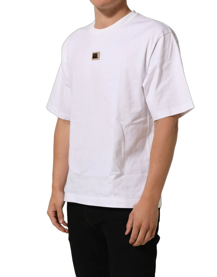 Dolce &amp; Gabbana Sample Sale | Dolce &amp; Gabbana White Cotton Logo Plaque Crew Neck T-shirt - | Designer outlet