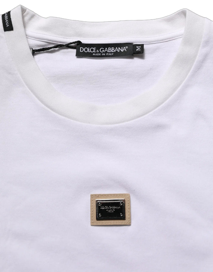 Dolce &amp; Gabbana Sample Sale | Dolce &amp; Gabbana White Cotton Logo Plaque Crew Neck T-shirt - | Designer outlet