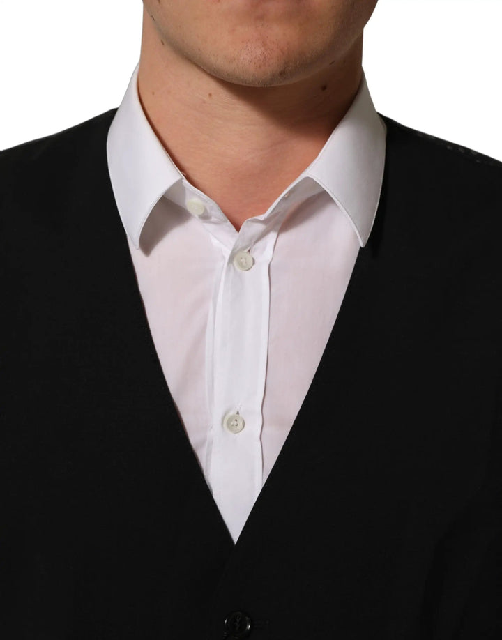 Dolce &amp; Gabbana Sample Sale | Dolce &amp; Gabbana Black Wool Stretch Waistcoat Formal Dress Vest - | Designer outlet