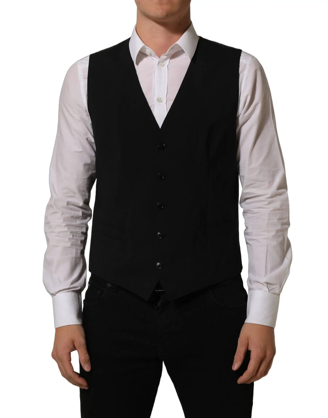 Dolce &amp; Gabbana Sample Sale | Dolce &amp; Gabbana Black Wool Stretch Waistcoat Formal Dress Vest - | Designer outlet