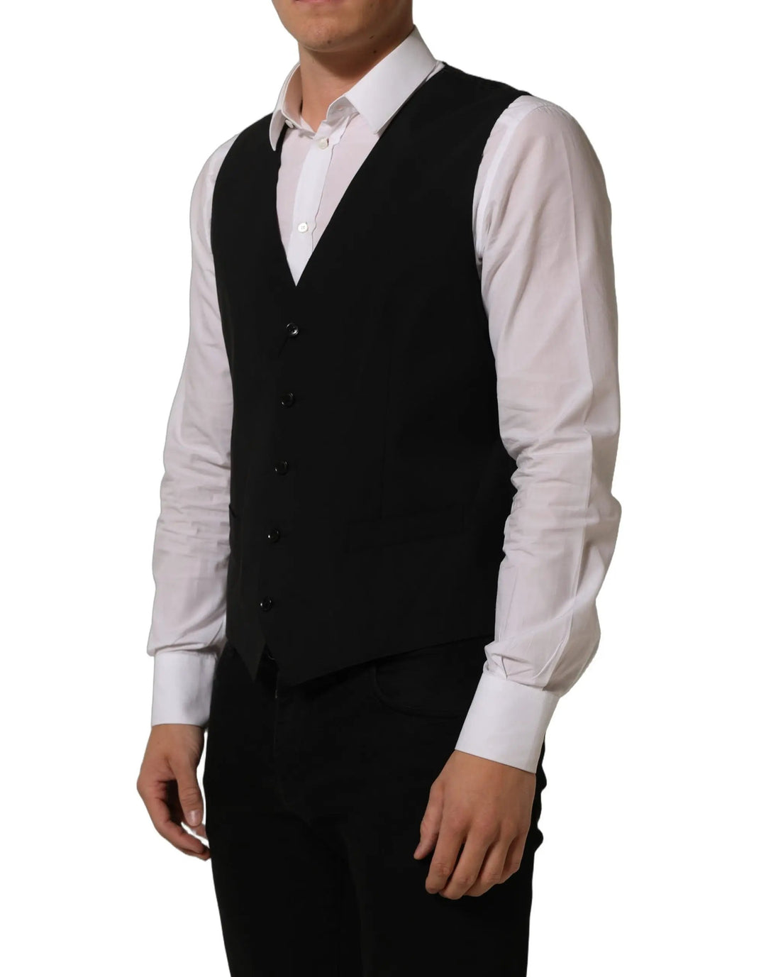 Dolce &amp; Gabbana Sample Sale | Dolce &amp; Gabbana Black Wool Stretch Waistcoat Formal Dress Vest - | Designer outlet