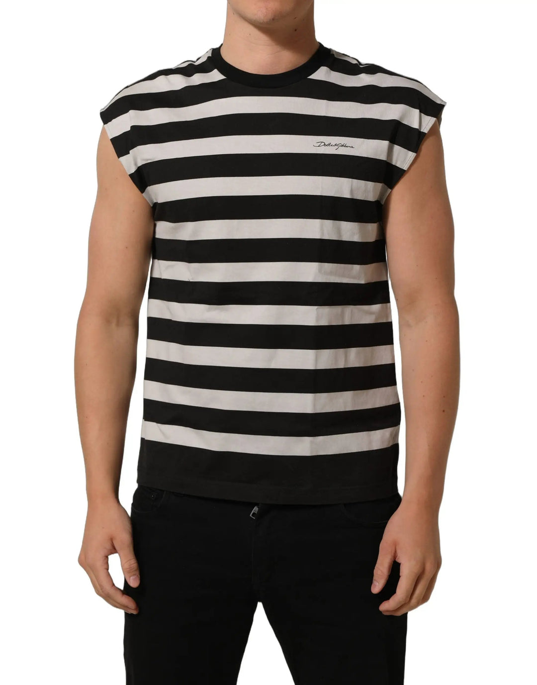 Dolce &amp; Gabbana Sample Sale | Dolce &amp; Gabbana Black White Stripes Cotton Sleeveless T-shirt - | Designer outlet