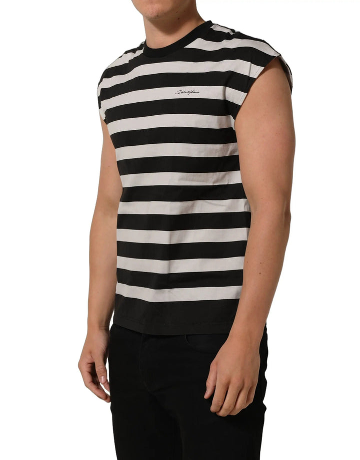 Dolce &amp; Gabbana Sample Sale | Dolce &amp; Gabbana Black White Stripes Cotton Sleeveless T-shirt - | Designer outlet