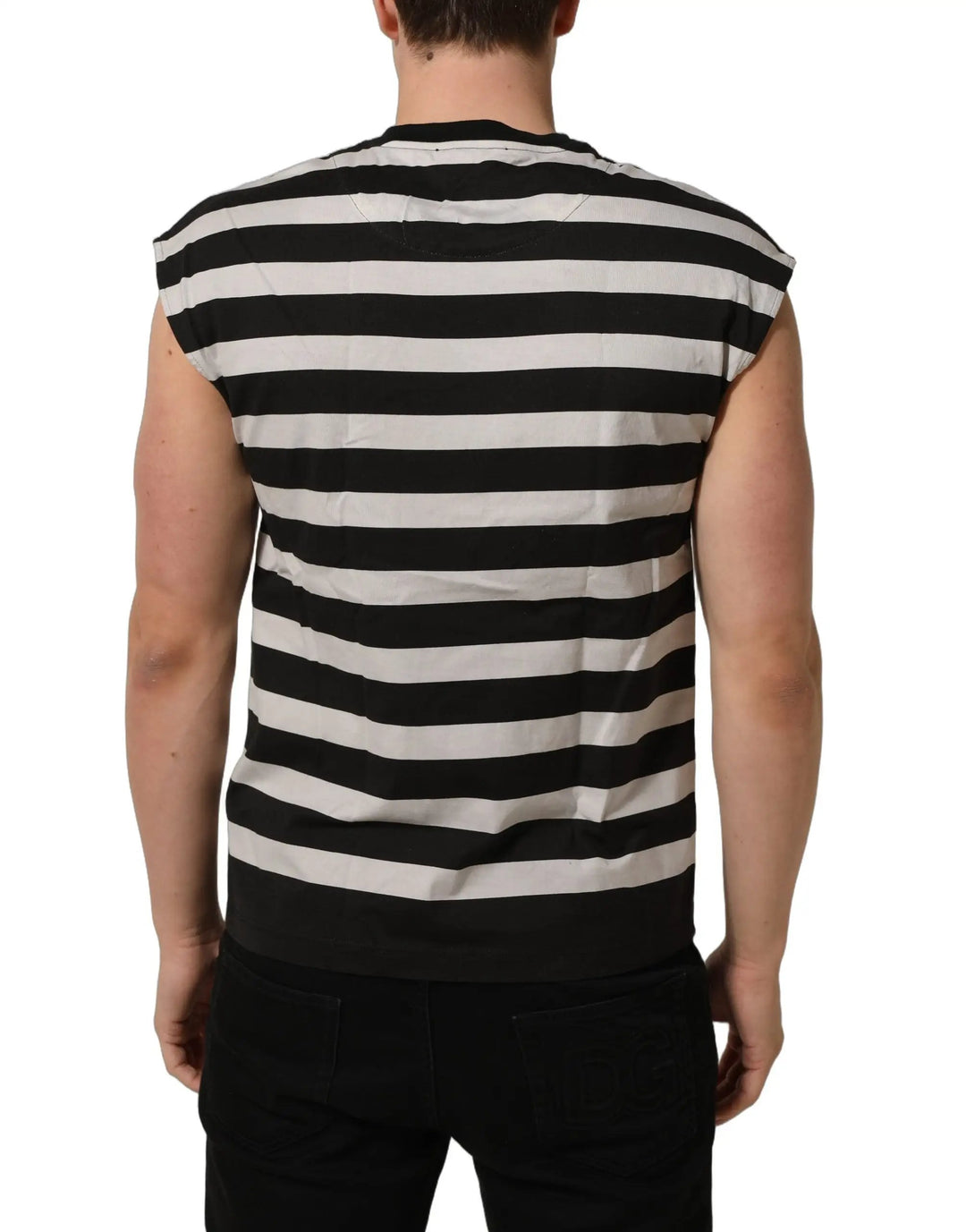 Dolce &amp; Gabbana Sample Sale | Dolce &amp; Gabbana Black White Stripes Cotton Sleeveless T-shirt - | Designer outlet