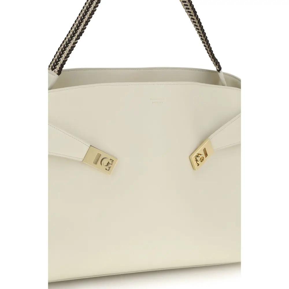 Ferragamo Beige Calf Leather Bos Taurus Shoulder Bag