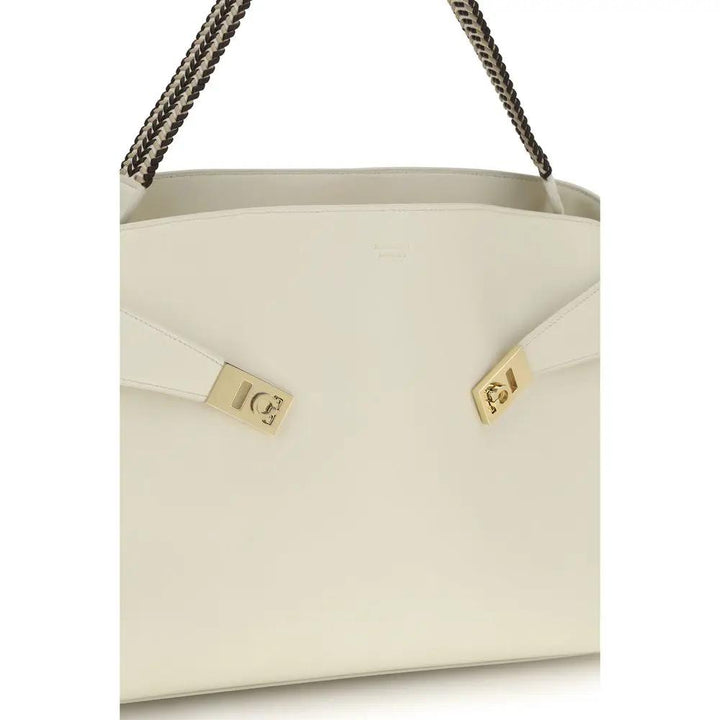 Ferragamo Beige Calf Leather Bos Taurus Shoulder Bag