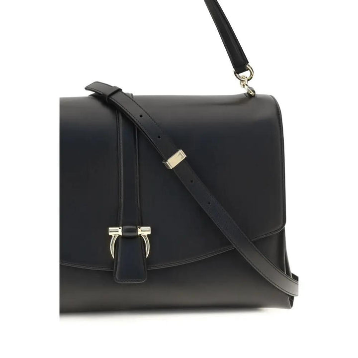 Ferragamo Black Calf Leather Bos Taurus Shoulder Bag