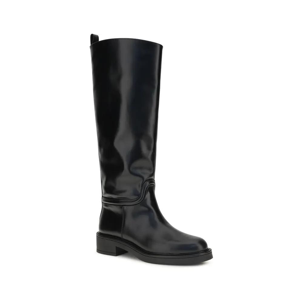 Stuart Weitzman Sample Sale | Stuart Weitzman Black Calf Leather Bos Taurus Flat Boots - | Designer outlet