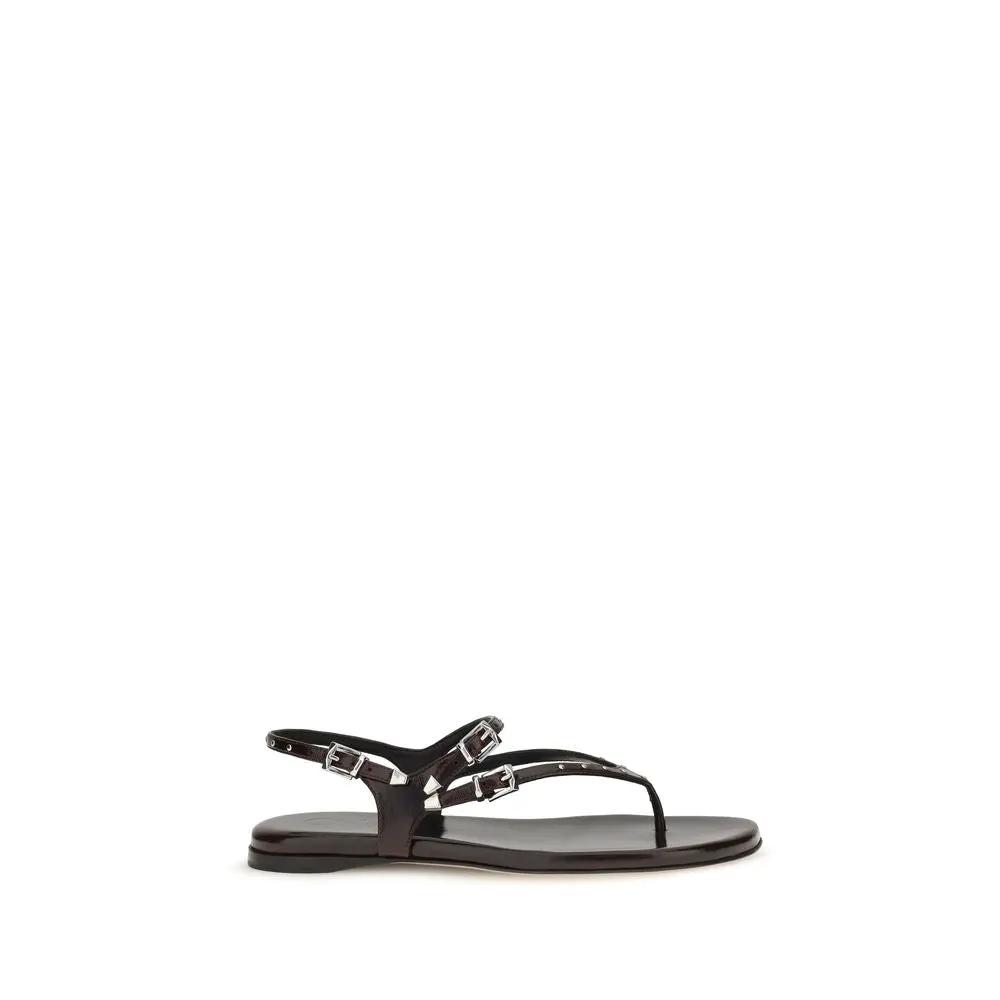 Chloé Sample Sale | Chloé Black Calf Leather Bos Taurus Flat Sandals - | Designer outlet