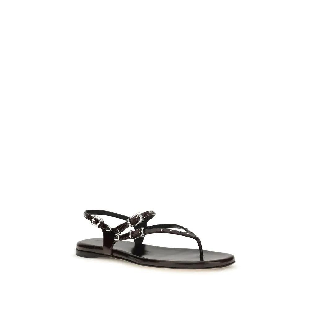 Chloé Sample Sale | Chloé Black Calf Leather Bos Taurus Flat Sandals - | Designer outlet